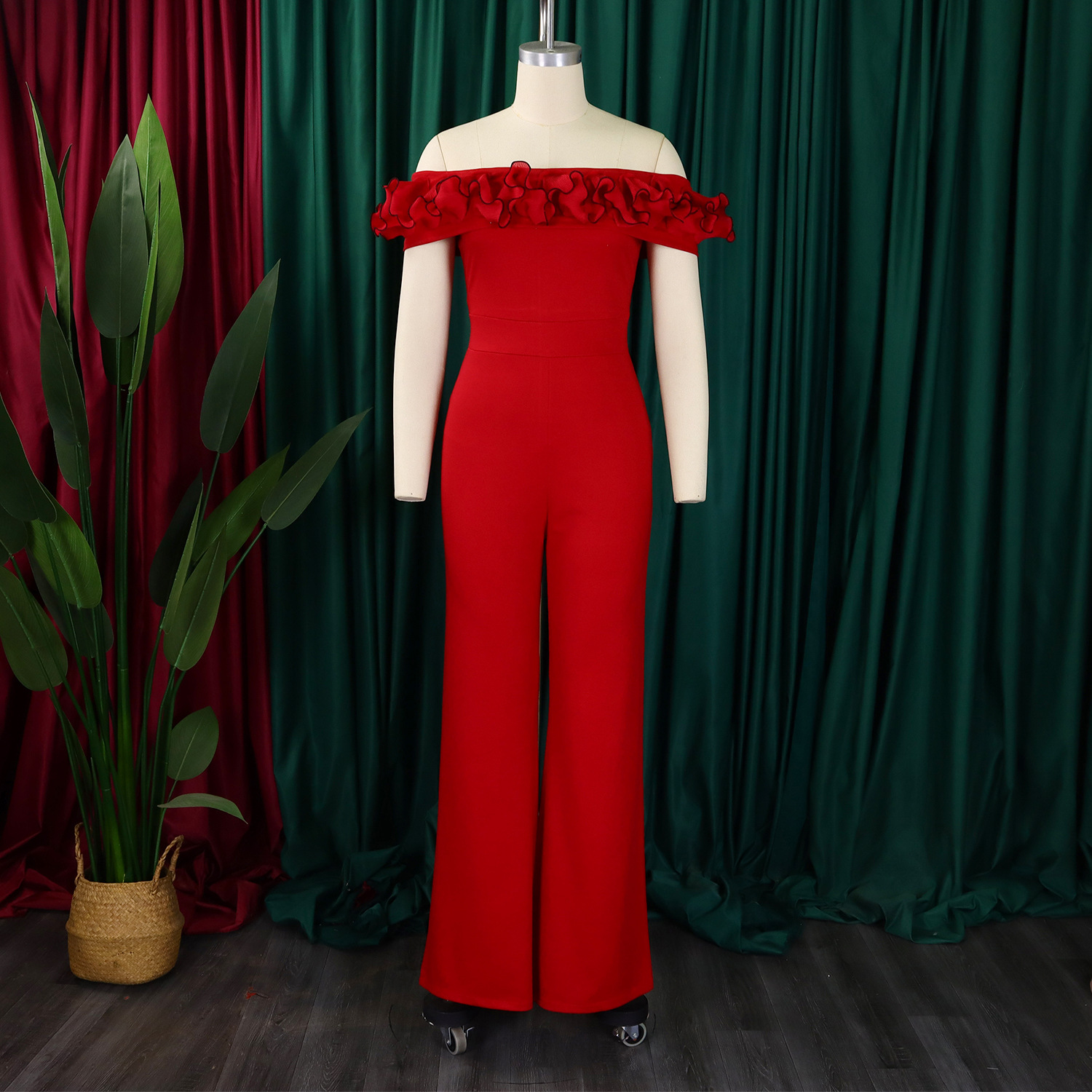 abbigliamento donna sexy attillato tinta unita monospalla arricciato spalle scoperte manica corta tuta commercio estero_voghion.com