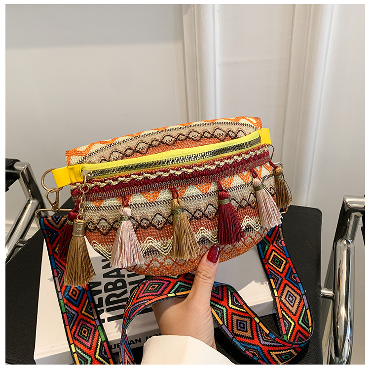 112g Weight Tassel, Weave, Sewing Thread Fashion Element Zipper Closure Type Single Shoulder Strap Strap Type Fanny Pack Bags Type Holiday, Daily Occasion cotton and linen Material Women's Backpack Backpack Waves Pattern All Seasons Season Women's Gender Ethnic Style Style Square Shape Women's Ethnic Style Waves Cotton And Linen Waist Bags 33