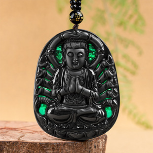 Natural Mocui A goods jadeite Thousand-hand Guanyin jade pendant ice kind of ink jade pendant jade pendant Sihui jade wholesale