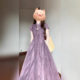 Wutong and Moon | South Lake Evening | New Chinese Style Ramie Cotton Tie-Dye Hollow Waist Cheongsam dress