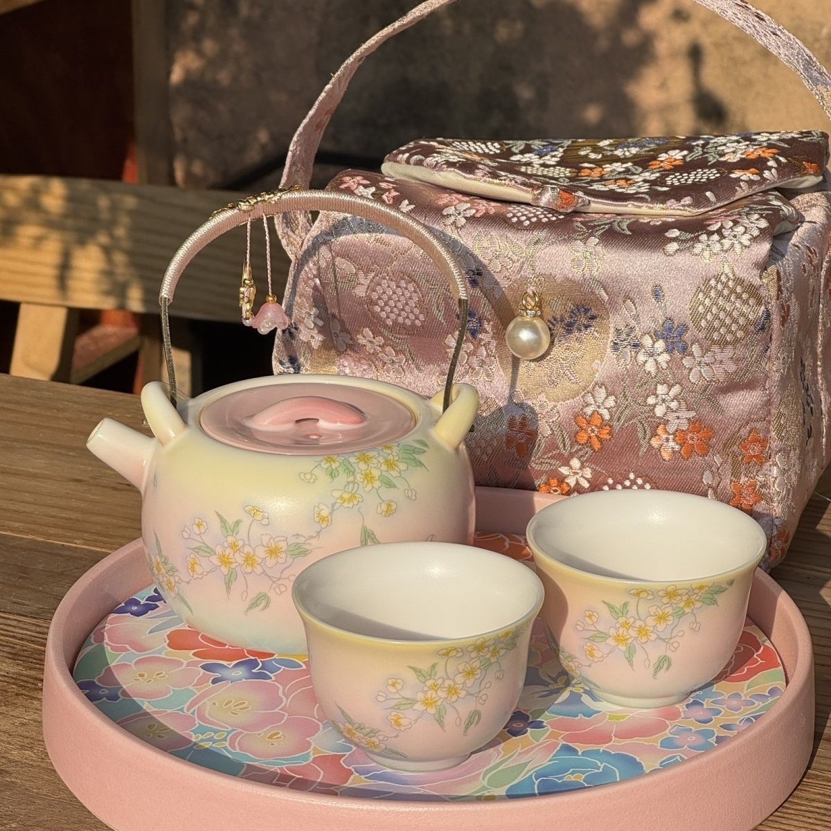 白汝雅致中式茶壶小套装|高颜值女生系列套装|精美三色渐变提梁壶