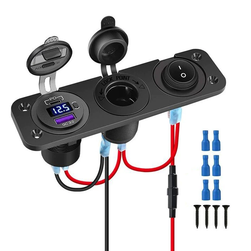 Автомобильное зарядное устройство Модифицированный Автомобиль Мотоцикл яхта три-в-одном автомобильное зарядное устройство с дисплеем напряжения PD + QC3.0 Быстрая зарядка