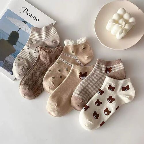 [Women's Socks] Lace Bear Combination Spring and Autumn Cartoon Low Cut Shallow Mouth Short Socks Trendy Korean Boat Socks Wholesale