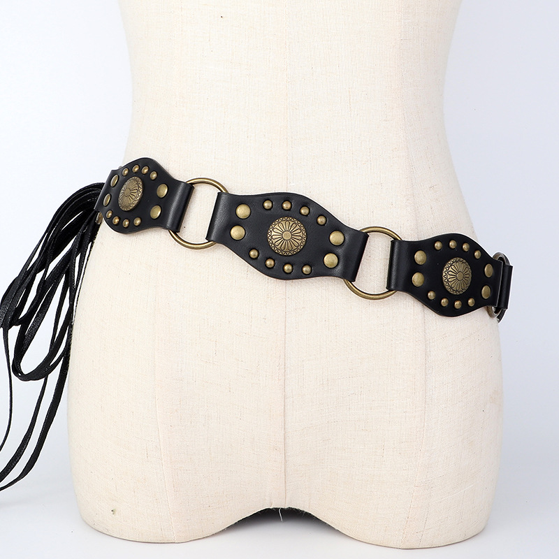 Cinturón Cadena de Flecos Estilo Vaquero de Cuero PU y Aleación para Vestidos