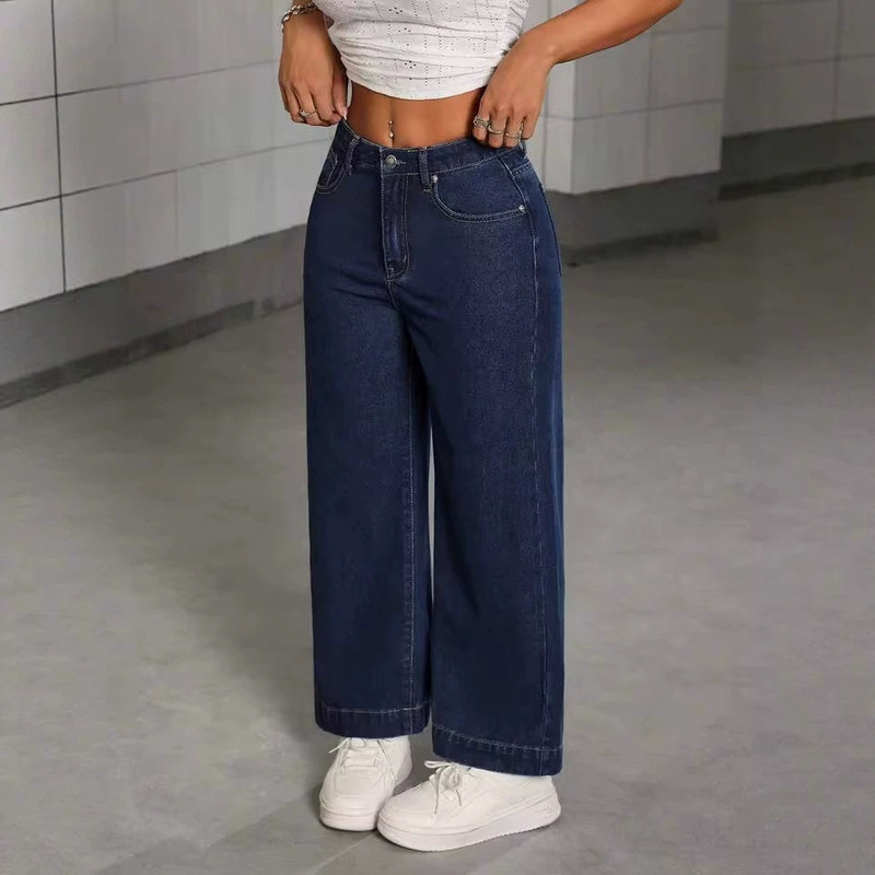 European and American Cross-Border New High-Waisted Slimming Loose Floor-Length Wide-Leg Straight Pants Trendy Casual Jeans for Women