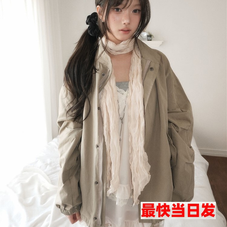 秋冬新款韩版复古毛呢外套女宽松短款开衫