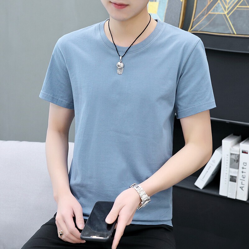 Cotton loose short-sleeved T-shirt for men and women Summer new simple solid color couple casual trendy all-matching top