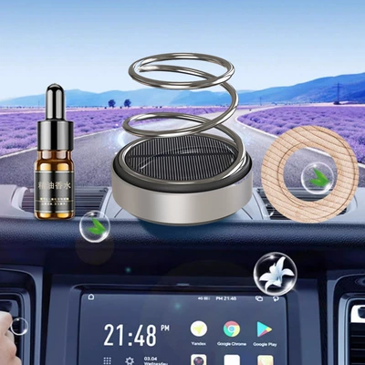 Car Perfume Solar-Powered Ornament, Car Fragrance, In-Car Odor Removal, Rotating Decorative Item with Long-Lasting Fragrance (Perfplant seat) - gulong-bottle-solar-infinite-ring-silver