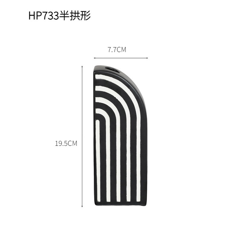 Nórdico creativo blanco y negro a rayas jarrón de cerámica seca sala de estar TV gabinete arreglo floral arte decorativo decoración de la flor