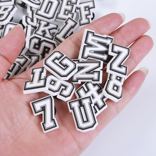 PVC black and white gray letter shoe flower shoe buckle number hole shoe DIY accessory hole shoe decoration accessories