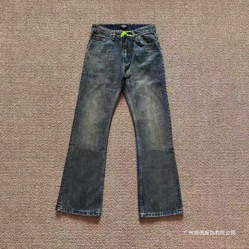 Paris Haute Couture Fashion Week Bamboo Cotton Faded Mud-Dyed Micro-Flare Jeans American High Street Retro Paris Haute Couture Fashion Week Bamboo Cotton Faded Mud-Dyed Micro-Flare Jeans American High Street Retro