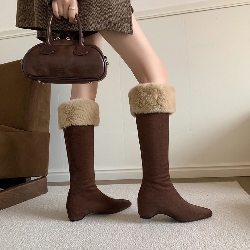 Boot tuyết nữ cổ cao lót lông cừu đế dày màu nâu — màu nâu