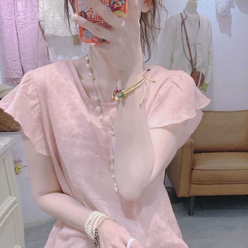 Plus Size Cotton and Linen European Style Simple Pure Color Short-Sleeved T-Shirt for Women Summer 2025 New Loose Slimming Look Fashion Top for Women