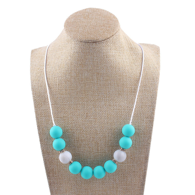 Bebé creativo DIY brillante diamante con cuentas COLLAR COLGANTE contraste color cuentas de silicona molienda palo masticable colgante collar