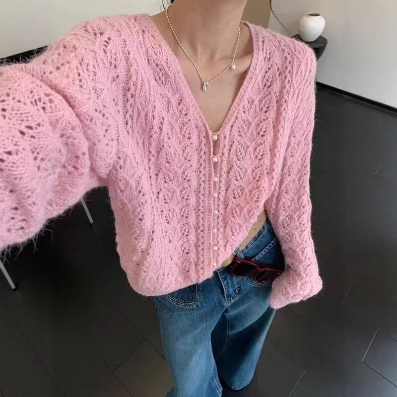 Cross-Border High-End, Gentle, Stylish, Versatile Long-Sleeve V-Neck Hollow-Out Thin Spring/Summer Sun-Protective Knit Cardigan Top for Women Cross-Border High-End, Gentle, Stylish, Versatile Long-Sleeve V-Neck Hollow-Out Thin Spring/Summer Sun-Protective Knit Cardigan Top for Women