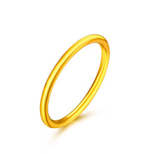 古法黄金戒指3D硬金999足金细款素光圈情侣三生三世戒指传承指环