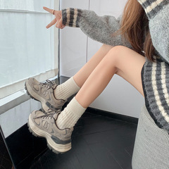 Gu Yun | Boston Imprint ~ Color-blocked Letter-lace Thick-soled Leisure Dad Shoes for Women 2023 New Sports Shoes