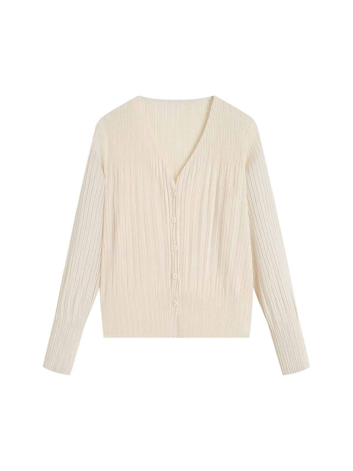 Áo len cardigan nữ V-neck tay dài xếp ly mỏng nhẹ xuân hè — màu đen