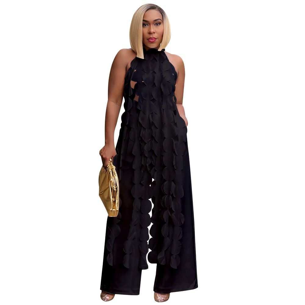 591g Weight Sleeveless Sleeve Length Spandex, Polyester Fabric Type Pant Co-ord Set Sets Type 2 Pieces Set Quantity Holiday, Street Occasion Halter Neck Neckline Loose Fit Type Solid Color Pattern Summer Season Women's Gender Backless Design Sexy, Streetwear Style Holiday Street Women's Sexy Streetwear Solid Color Spandex Polyester Backless Pant Co-ord Set Pants Sets 29