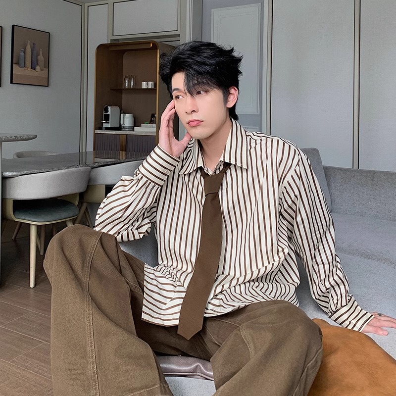 Korean Style College Style Striped Long-sleeved Shirt Men's 2025 Spring and Autumn New Loose Shirt Instagram Popular Brand Casual Top Korean Style College Style Striped Long-sleeved Shirt Men's 2025 Spring and Autumn New Loose Shirt Instagram Popular Brand Casual Top