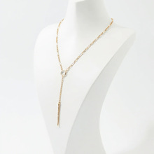 欧美跨境新品个性时尚双层叠戴水滴形小钻长流苏吊坠项链简约女士