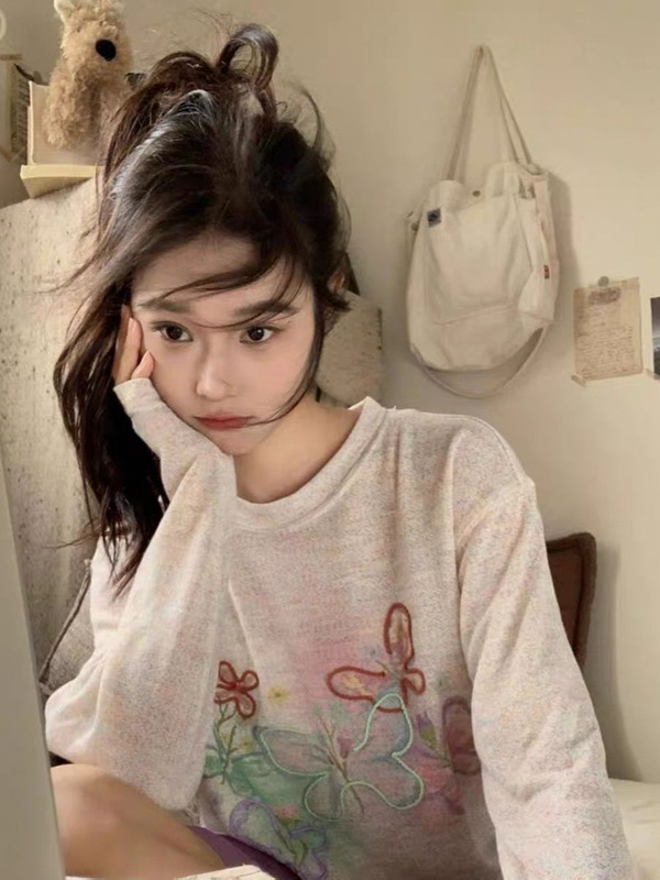 韓国カラーサンドリボン日焼け止め長袖ブラウスTシャツ女性用夏薄いわずかに透ける女性用ルーズレイジースタイルトップ|undefined