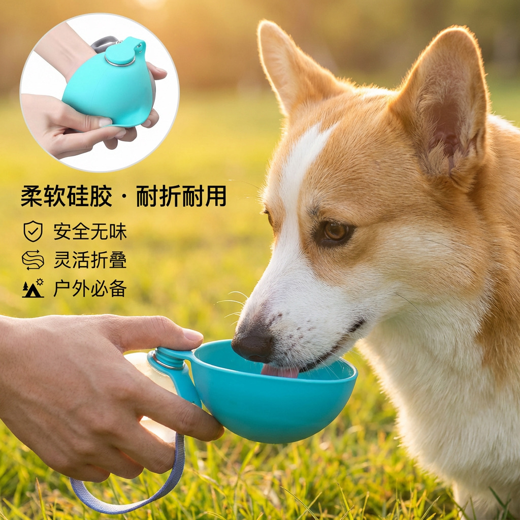 Taza de agua para perros transfronterizos plegable portátil para perros, taza de acompañamiento para perros al aire libre, alimentador de agua para perros, hervidor de agua, bebedor de agua