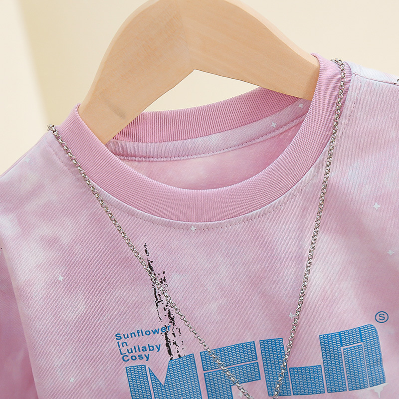 7821 Camiseta de manga corta de verano para niños 2025 nuevo estilo estilo occidental chico guapo rosa tie-dye media manga t top bebé
