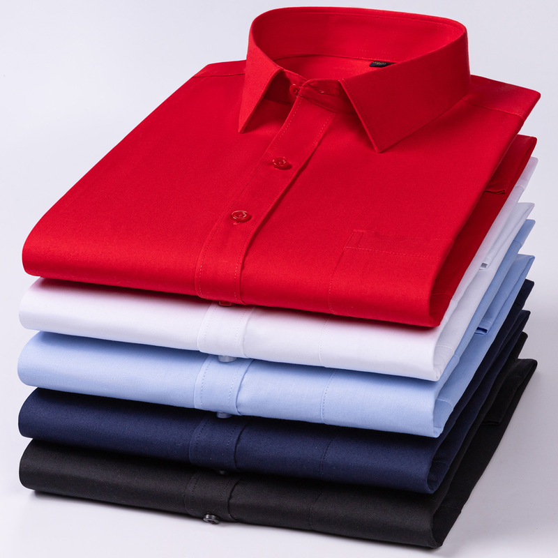 Spring and Autumn Xinjiang Long-Staple Cotton Long-Sleeved Shirt Pure Color Business Casual Professional Wear Suit Bottoming Shirt Plus Red