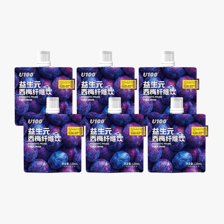 U100 Prebiotic Prune Fiber Fruit Drink 120ml Bagged Prune Juice Dietary Snack, Same as Supermarket Version