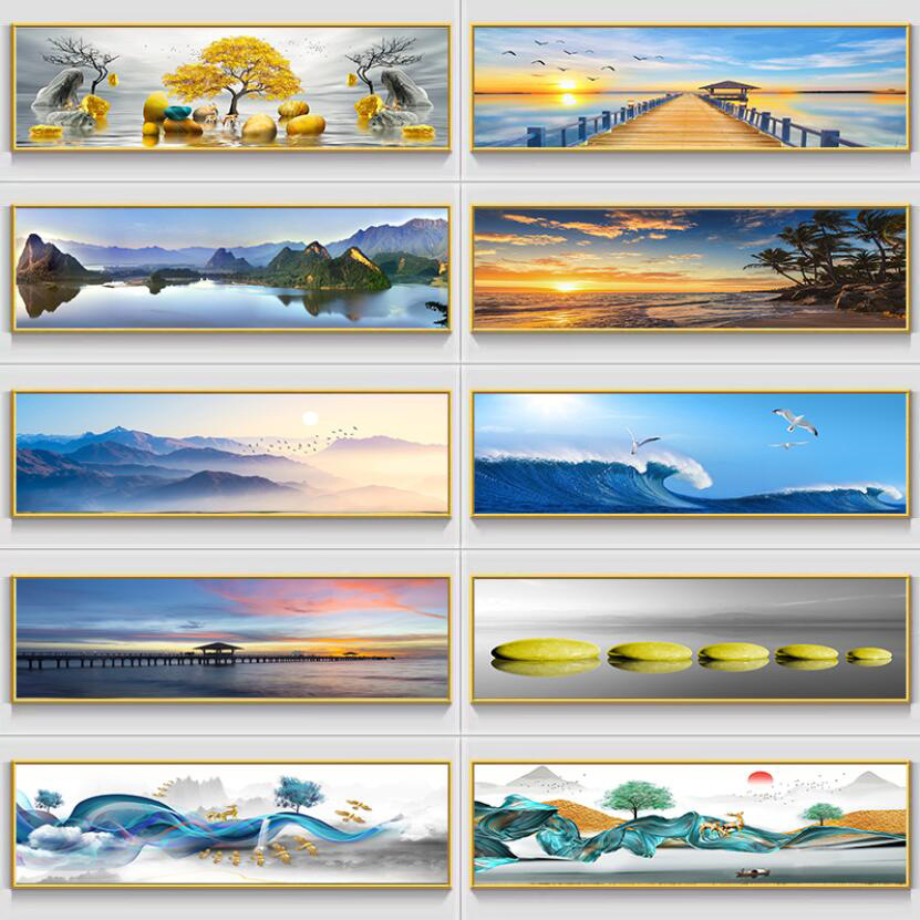 Nordic Abstract Golden Deer Beach Sunset Landscape Canvas Painting Mural Poster Wall Art Bedroom Living Room Modern Decorative Painting