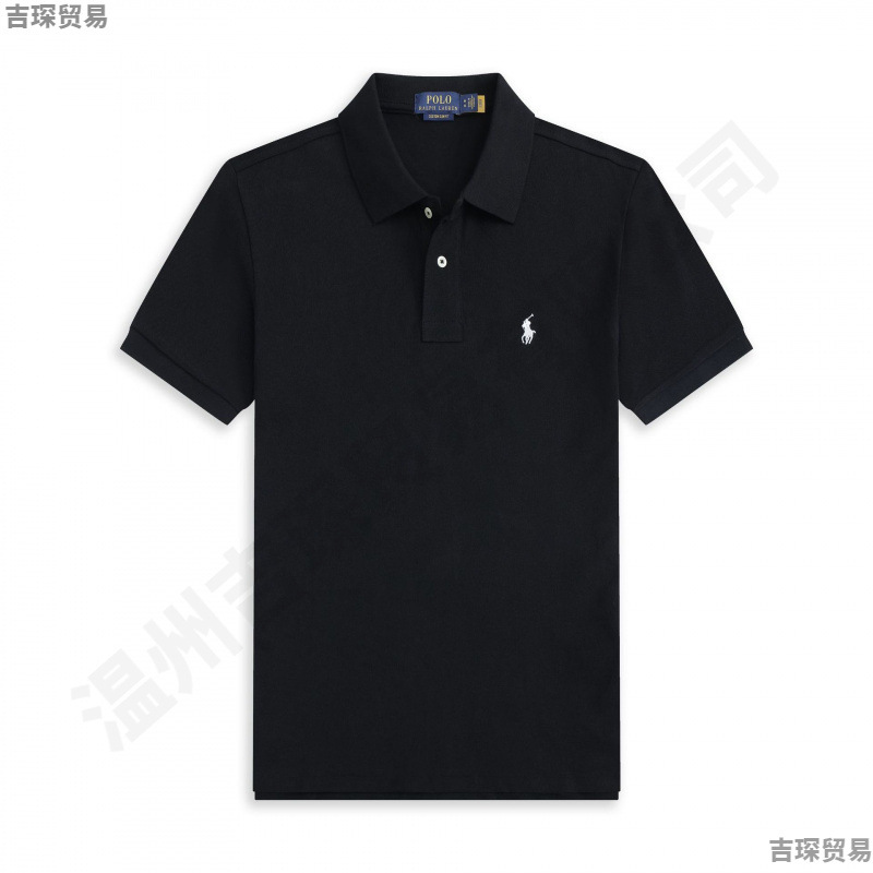 bordado pony logo hombre camiseta de algodón orgánico de manga corta con cuello de manga corta gran tamaño suelto bordado solapa hombre