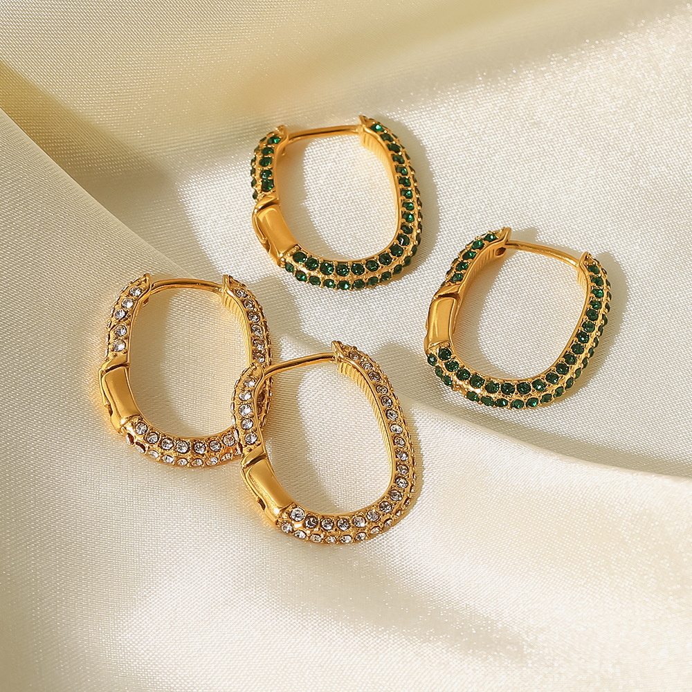 Fashion Geometric Stainless Steel Earrings Gold Plated Inlay Zircon Stainless Steel Earrings