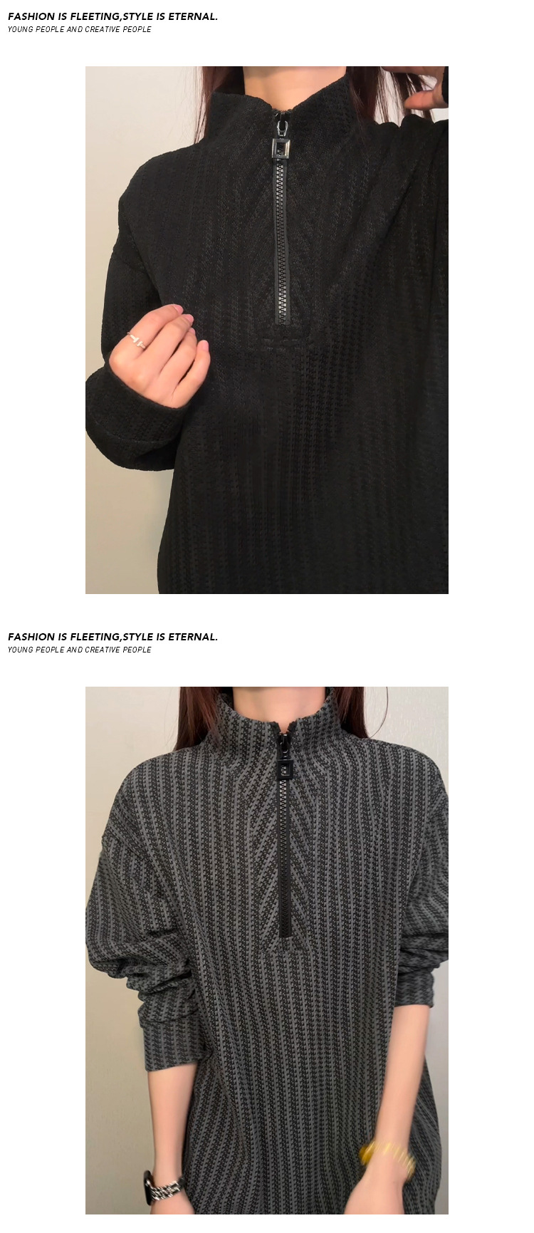 Cleanfit Half-zip Stand-up Collar Herringbone Pattern Sweatshirt For Men And Women, Spring Style, -inspired_voghion.com