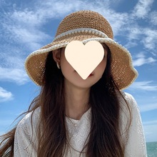 拉菲草帽女夏天显脸小帽子女编织珍珠防晒海边沙滩渔夫太阳帽凉