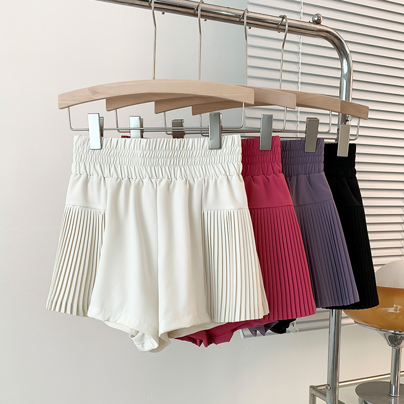 Side Pleated Fake Two-Piece Three-Quarter Pants Lined with Anti-Exposure Running Yoga Fitness Sports Shorts for Women