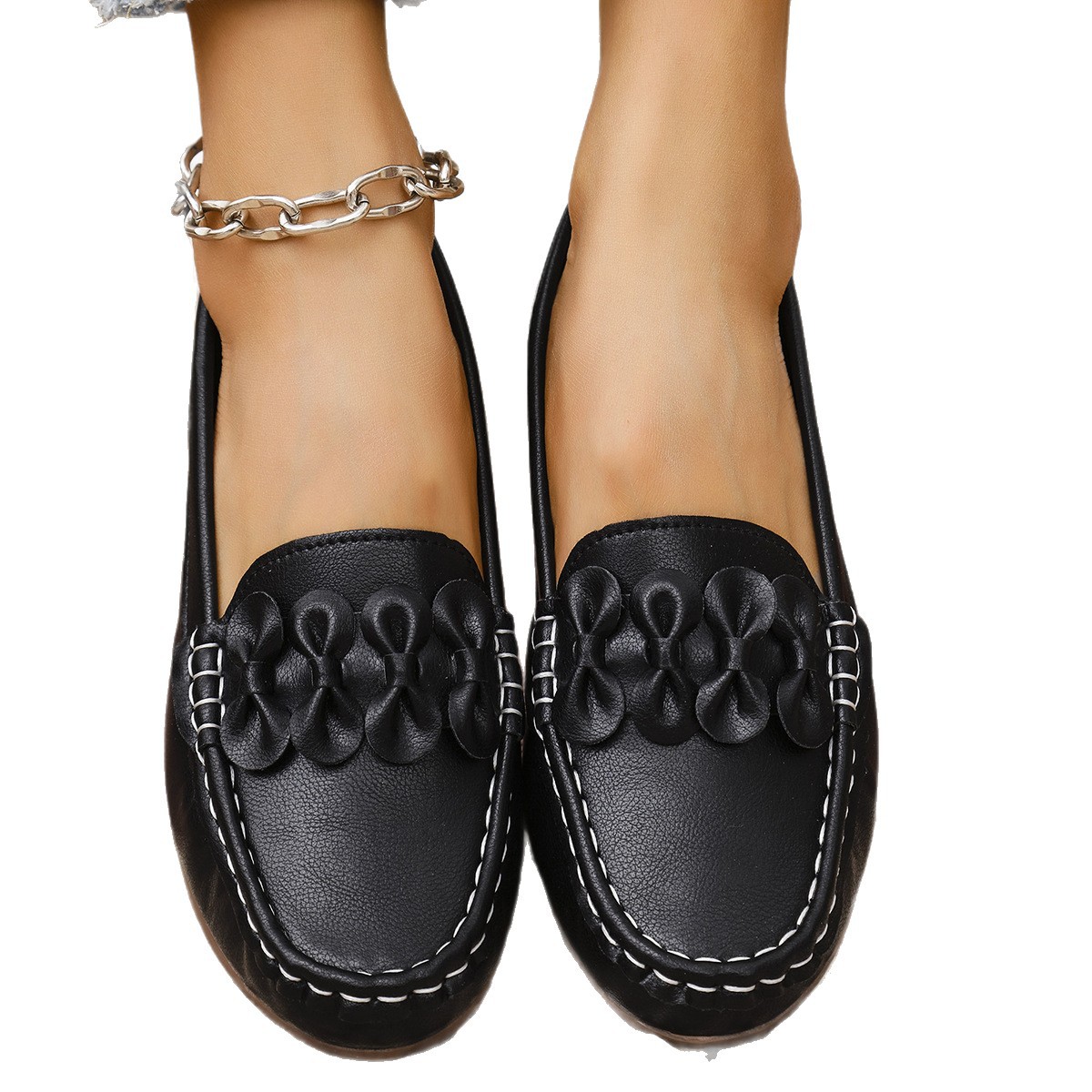 Mocasines Planos para Mujer de Cuero Artificial, Tacón Bajo, Cierre Autoadhesivo, para Banquetes