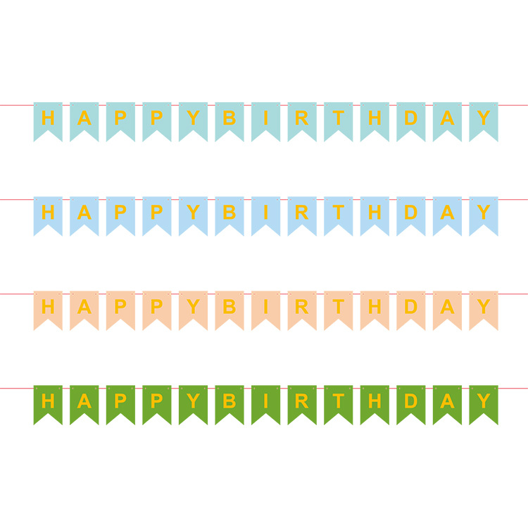 马卡龙色烫金鱼尾英语生日快乐拉旗宝宝派对装饰生日气球氛围拉旗