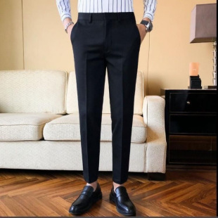 Spring and summer drape straight cropped trousers men's slim fit leggings Korean fashion men's suit pants trousers 1/2
