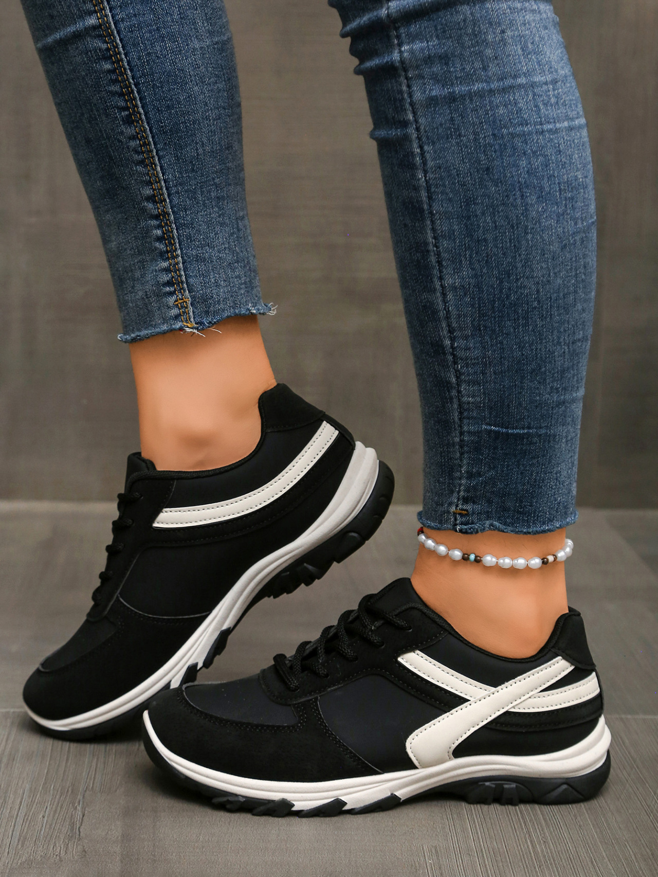 Women's Colour Block Lace-up Trainers Comfortable Casual Shoes_voghion.com