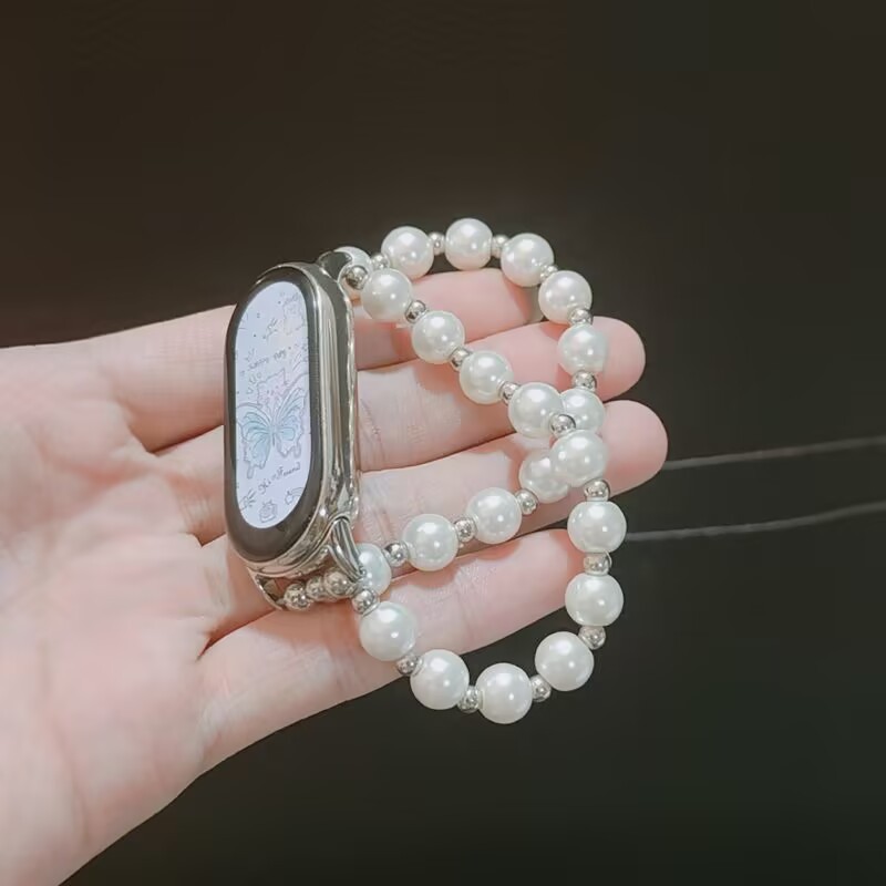 Double Chain Pearl Suitable for Xiaomi Mi Band 8 Strap Fashion Chain Xiaomi Mi Band 9 Wristband Nfc Accessible Luxury New Women's Model