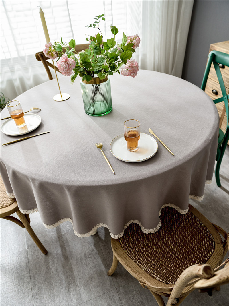 Tovaglia nordica semplice impermeabile in tinta unita in cotone e lino con nappe per tavolo da pranzo rotondo, tovaglia da tavolino_voghion.com