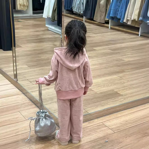 2024 Spring Korean Children's Clothing New Item: Girls Fashion Zipper Set Sports Casual Hooded Two-Piece School Uniform