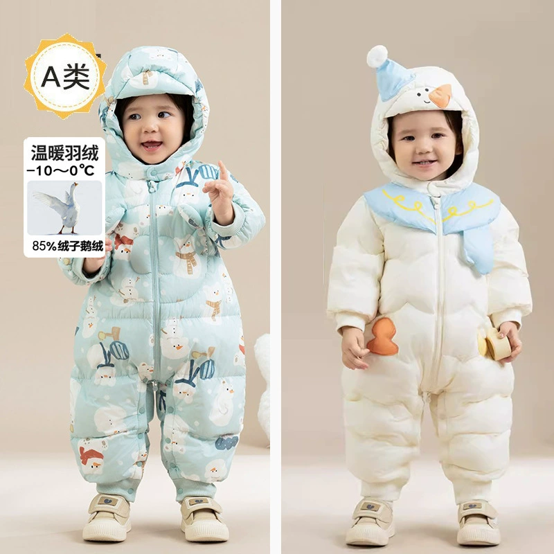 【Пух из гусиного пера】Зимний комбинезон-пуховик для младенцев 2025 года, новый стиль, унисекс, утепленный костюм для ползания