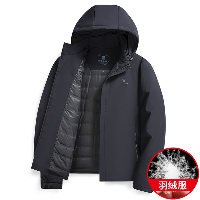 轻薄款羽绒衣小个子爸爸装冬季拉链连帽中年男纯色羽绒服商务休闲