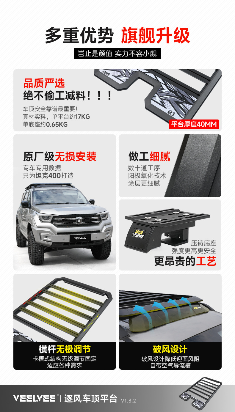 Tank 400 Modified Wind-Chasing Roof Luggage Rack Frame Crossbar Expansion Platform Side Tent Ladder Backpack Spotlight Special Edition