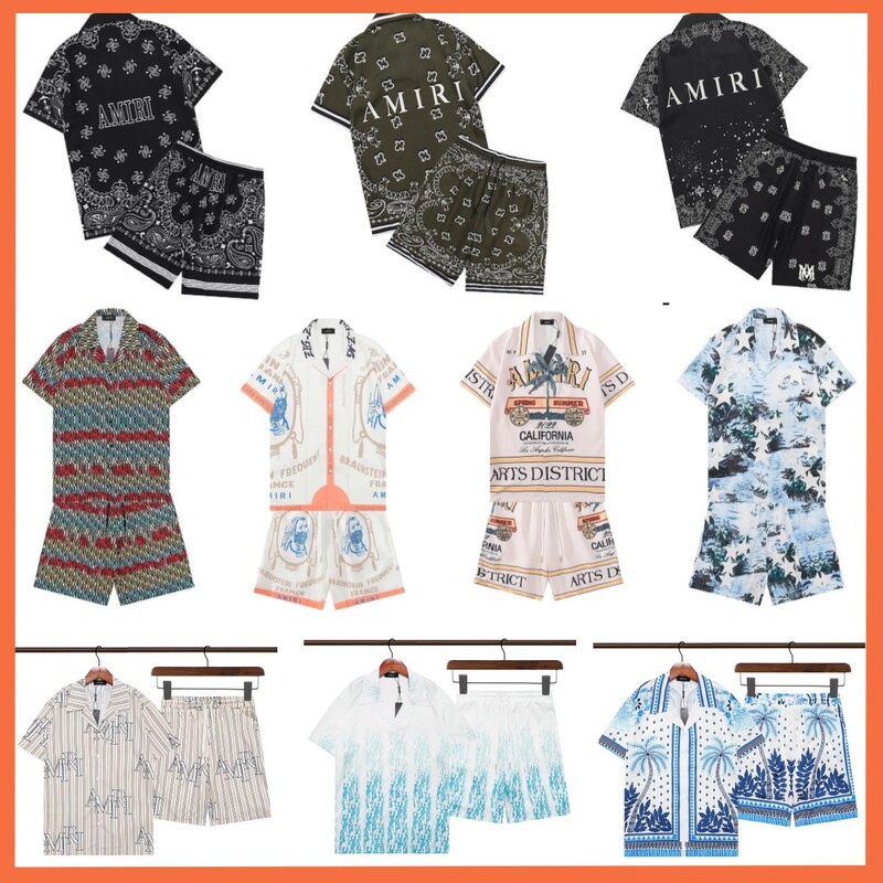 Beach Men's and Women's Suit Shirt AMIRI Classic Color Printing Youth Casual Short-sleeved Shirt Sports Suit