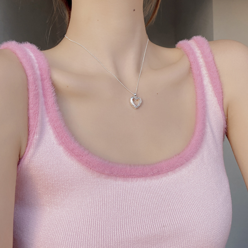 curb chain Chain Type 1 Piece Quantity 925 Sterling Silver Curb Chain Plating Hollow Out Heart Shape Pendant Necklace Long Necklace Necklace