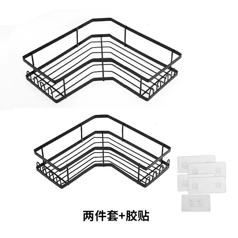 Corner bathroom shelf rack, no‑drill adhesive wall mount, L‑shaped corner storage, assorted sets