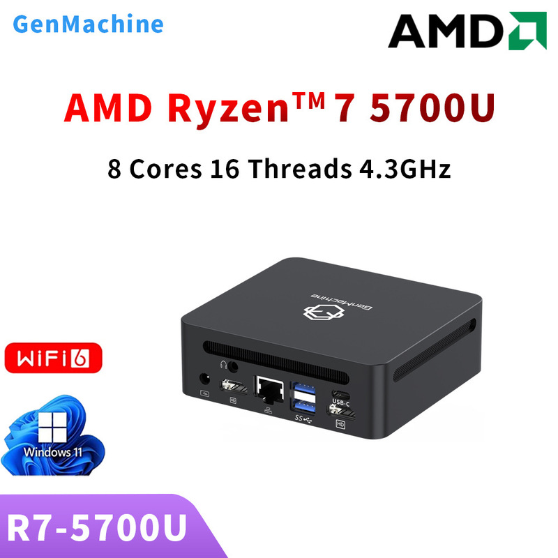 GenMachine small host eight nuclear Ruilong R7-5700U WIFI6 cross-border office foreign trade computer